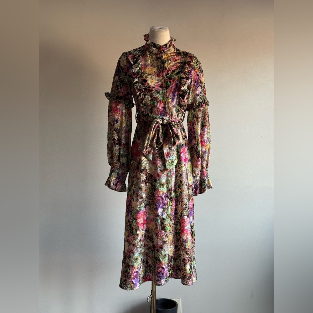 NWT Manoush Robw Longue devore velvet burnout Floral Long Sleeve Dress 38